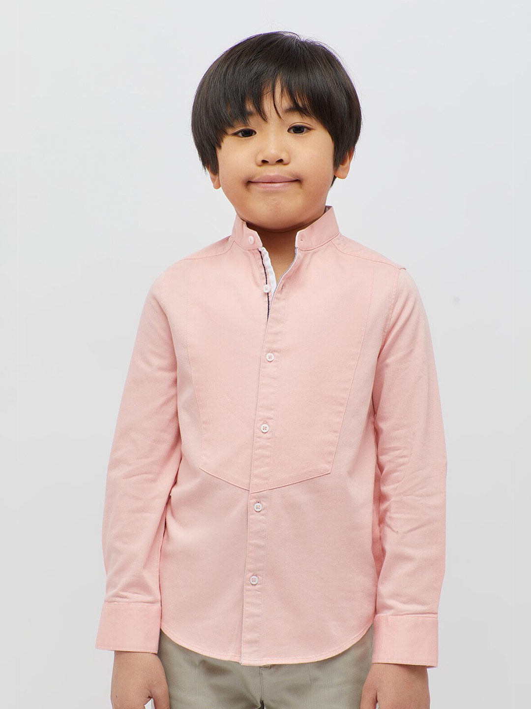 

One Friday Boys Premium Slim Fit mandarin collar Pure Cotton Casual Shirt, Peach