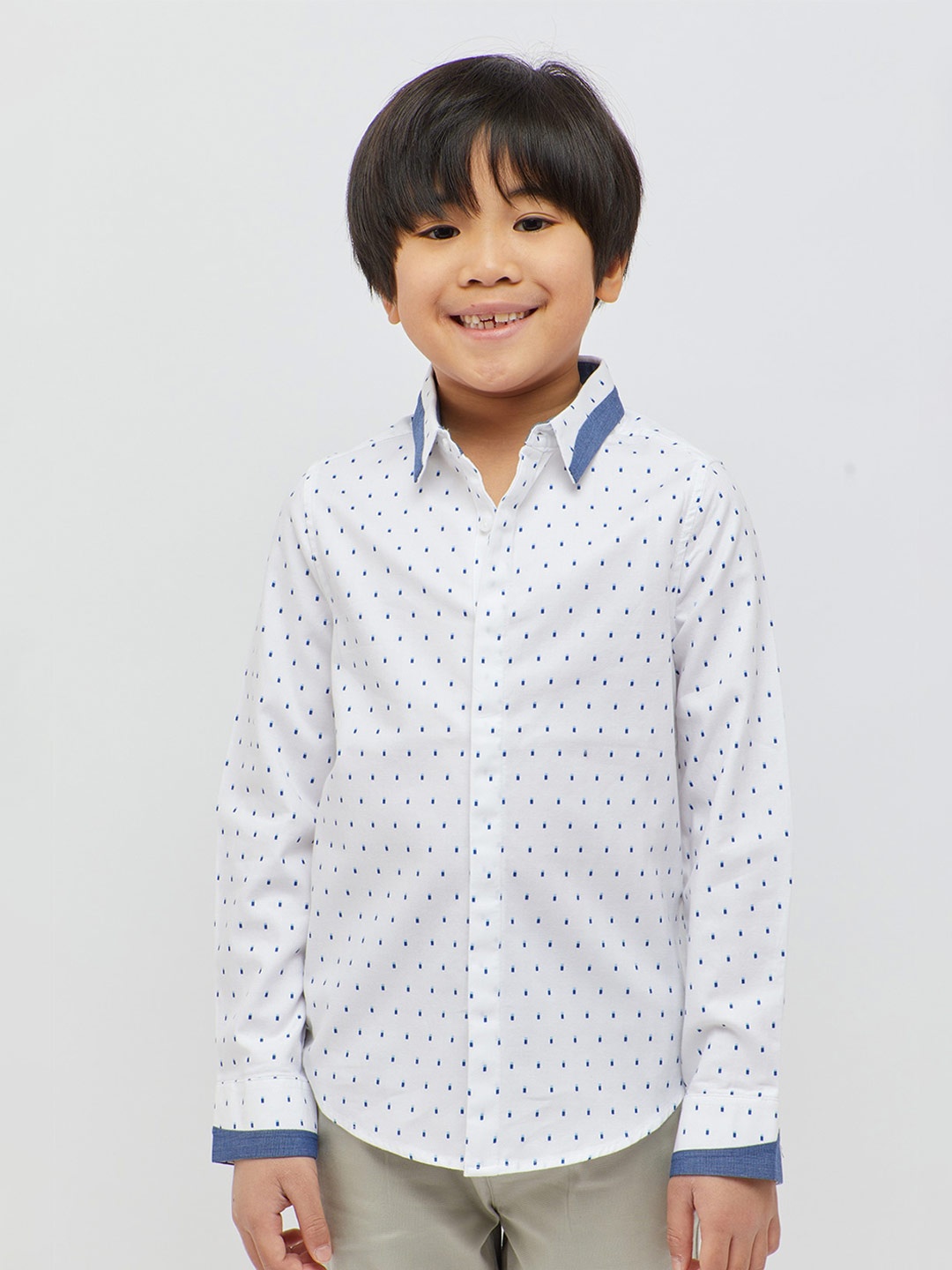 

One Friday Boys Premium Micro Ditsy Printed Pure Cotton Casual Shirt, White