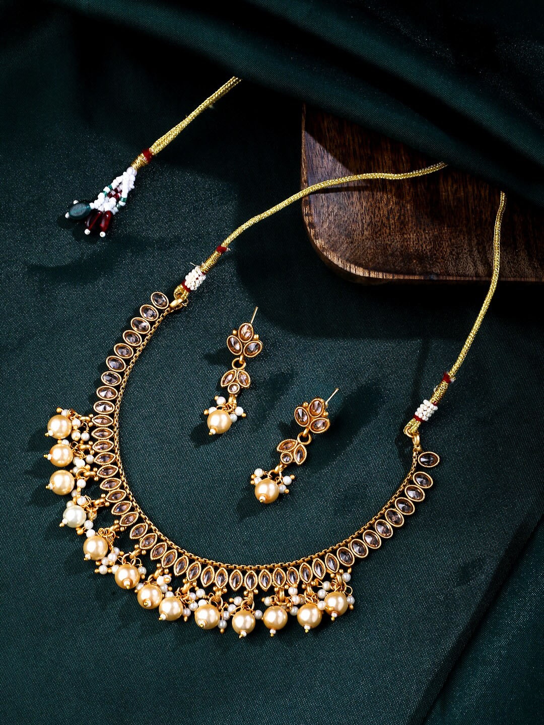 

VIRAASI Gold-Plated Kundan-Studded & Beaded Necklace and Earrings