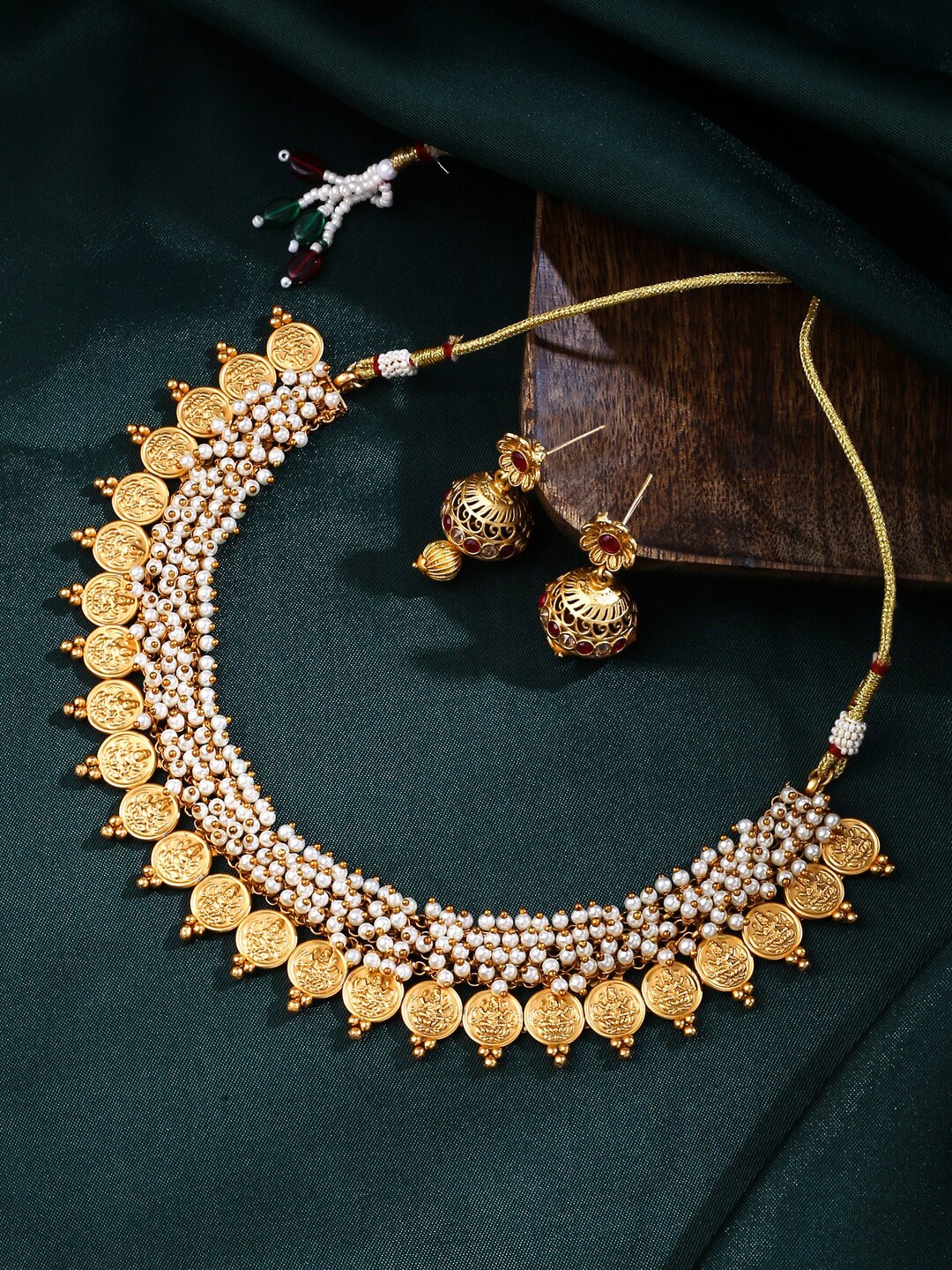 

VIRAASI Gold-Plated Beaded Temple Laxmi Necklace and Earrings