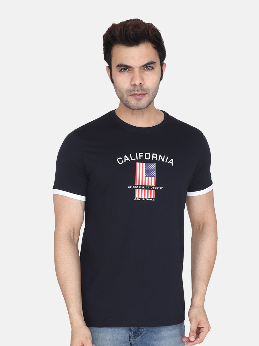 

Albion Typography Printed Round Neck Pure Cotton Relaxed Fit T-shirt, Navy blue