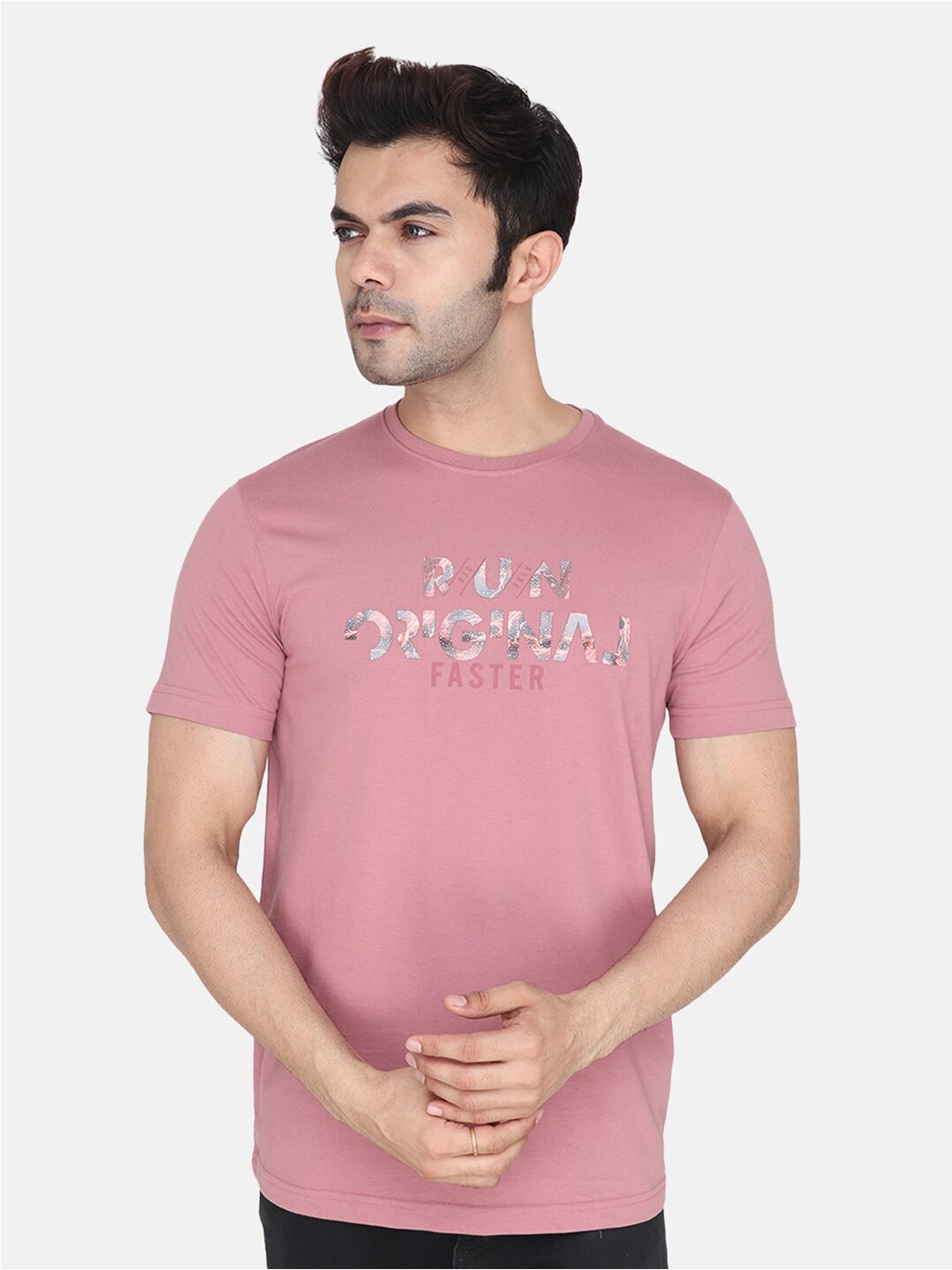 

Albion Typography Printed Round Neck Pure Cotton Relaxed Fit T-shirt, Pink