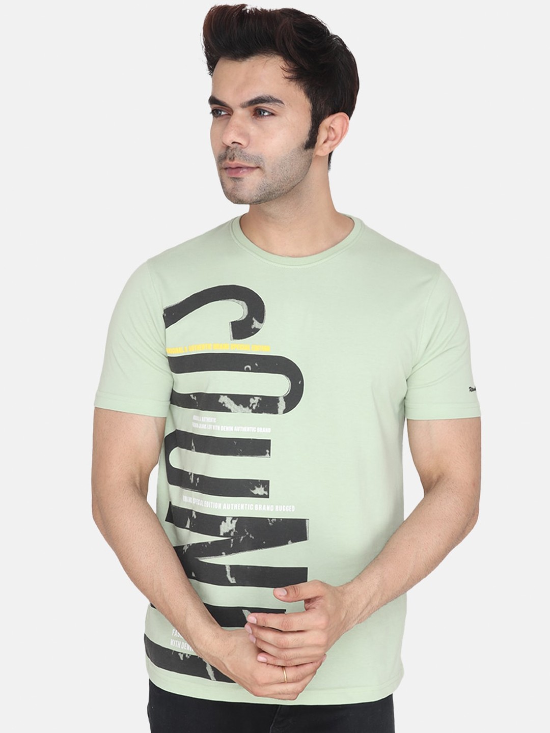 

Albion Typography Printed Round Neck Pure Cotton Relaxed Fit T-shirt, Green
