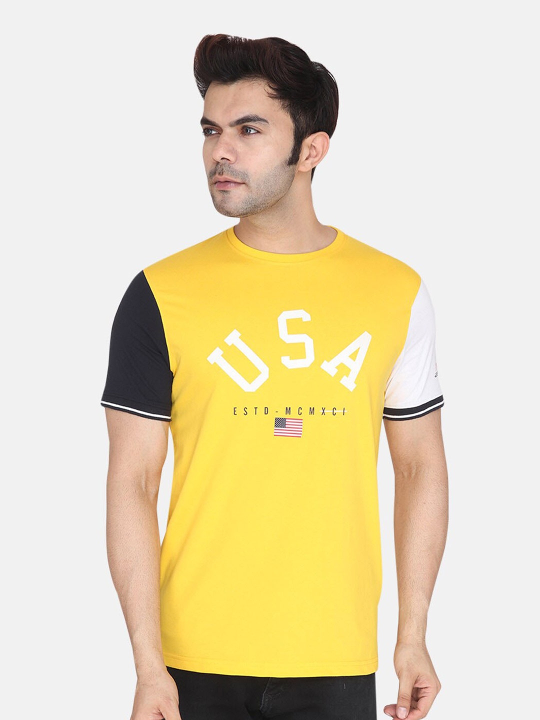 

Albion Typography Printed Pure Cotton T-shirt, Yellow