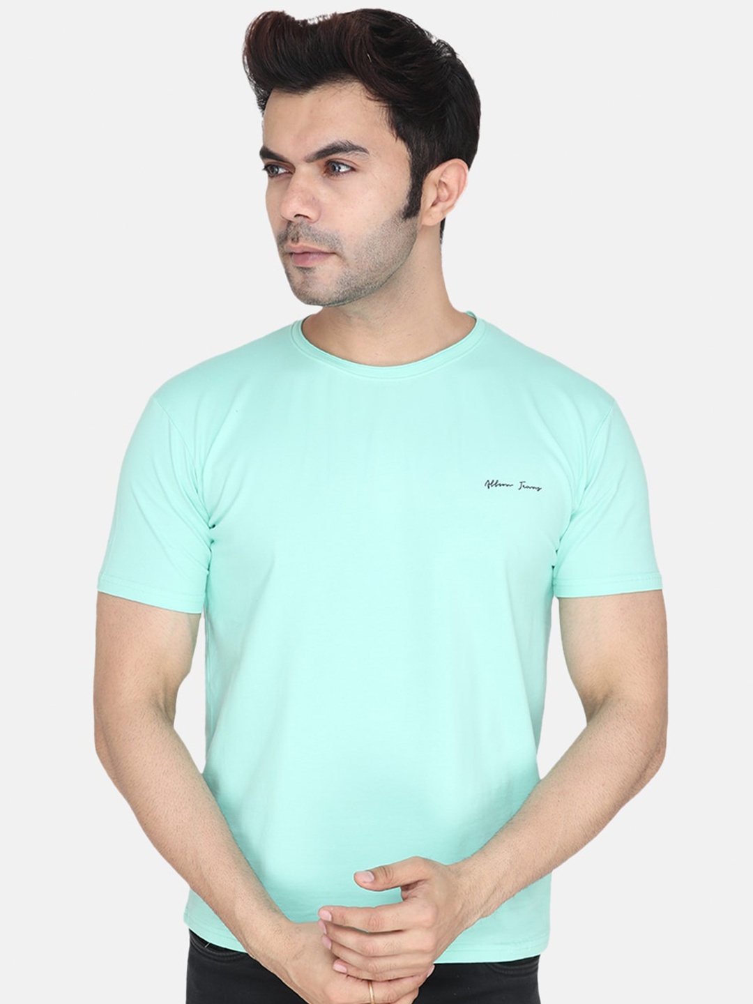 

Steele Round Neck Pure Cotton T-shirt, Turquoise blue