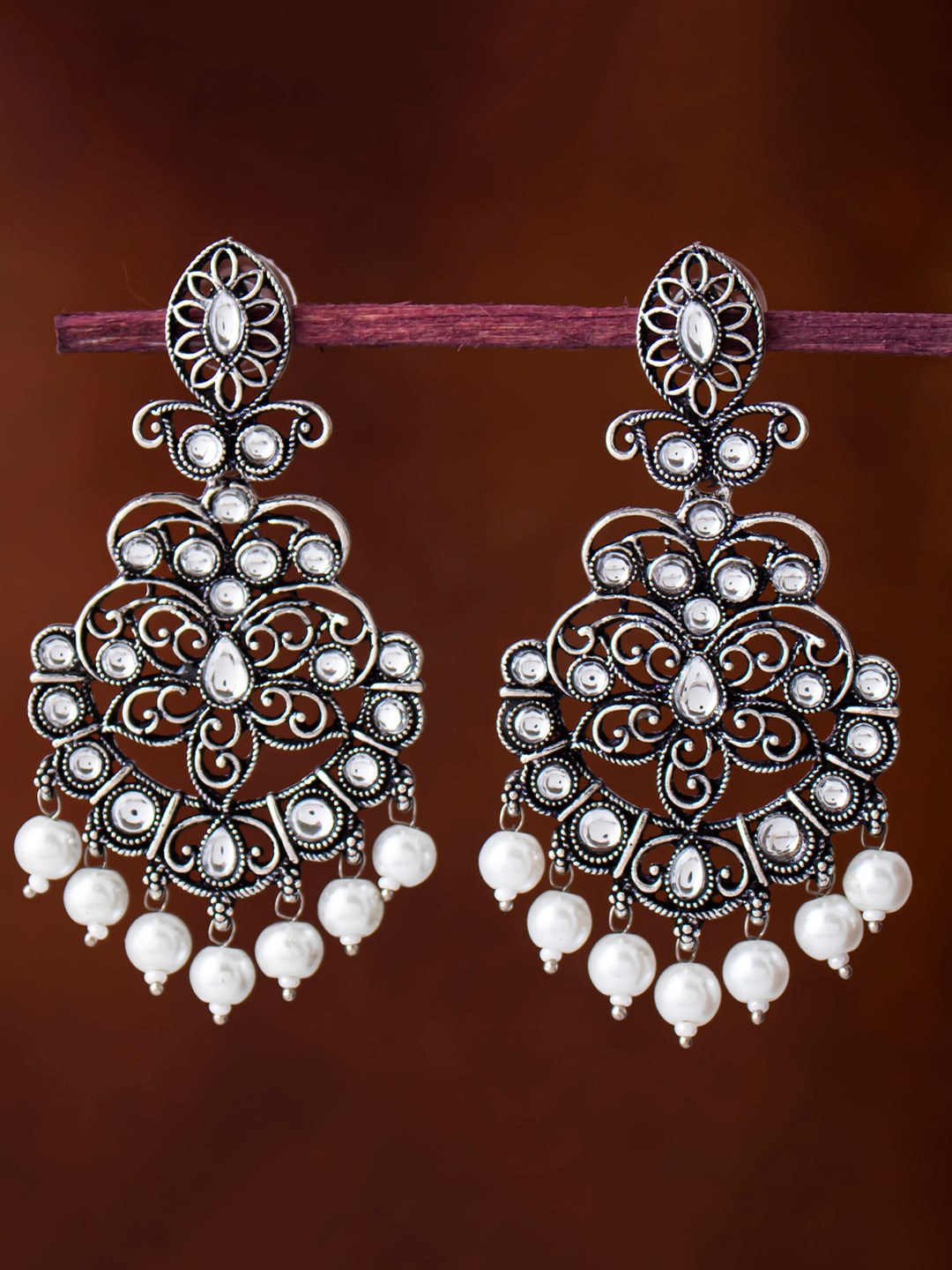 

Sukkhi Silver-Plated Oxidised Contemporary Chandbalis Earrings