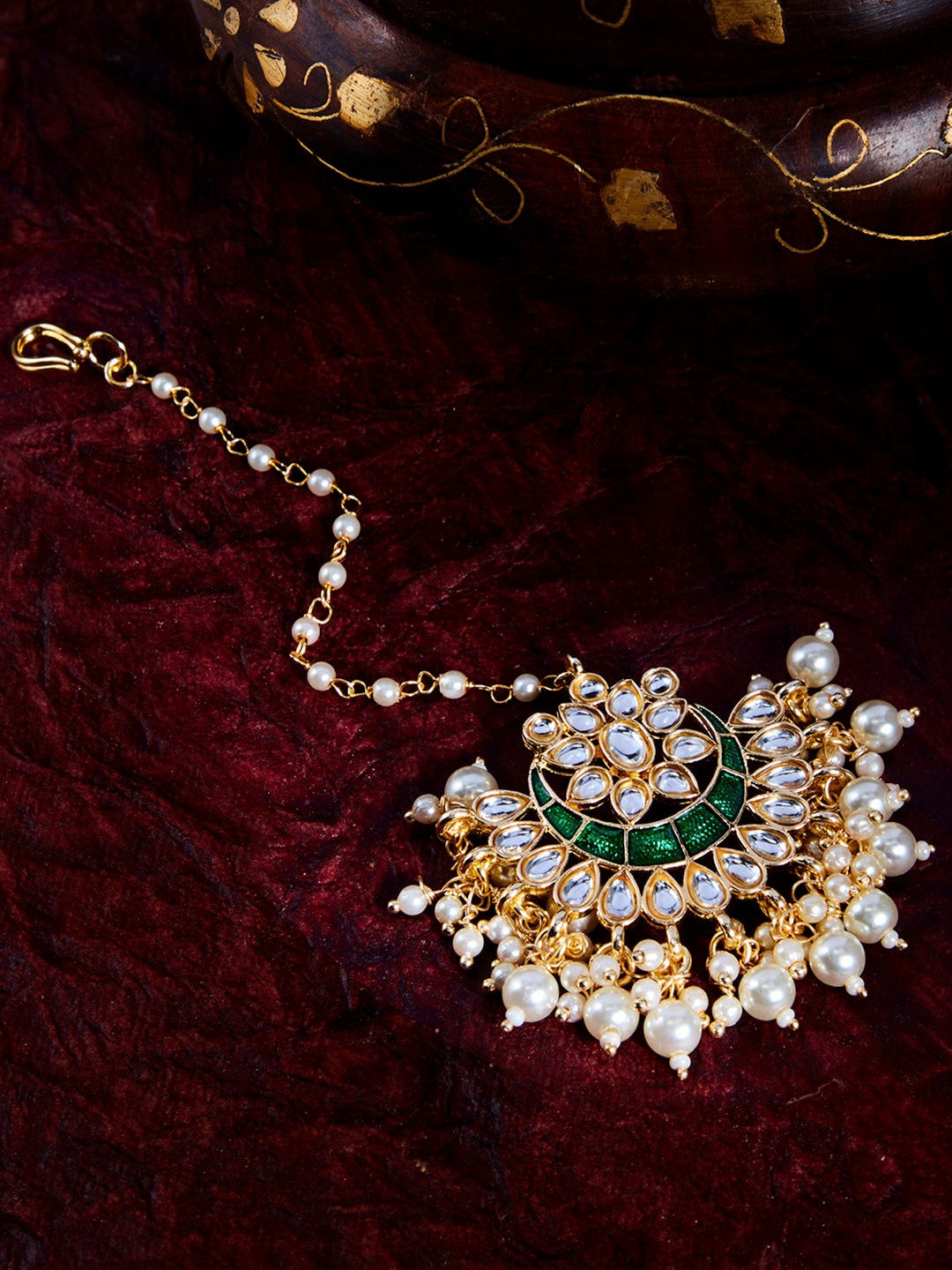 

Sukkhi Gold-Plated Kundan Studded Meenakari Maang Tikka