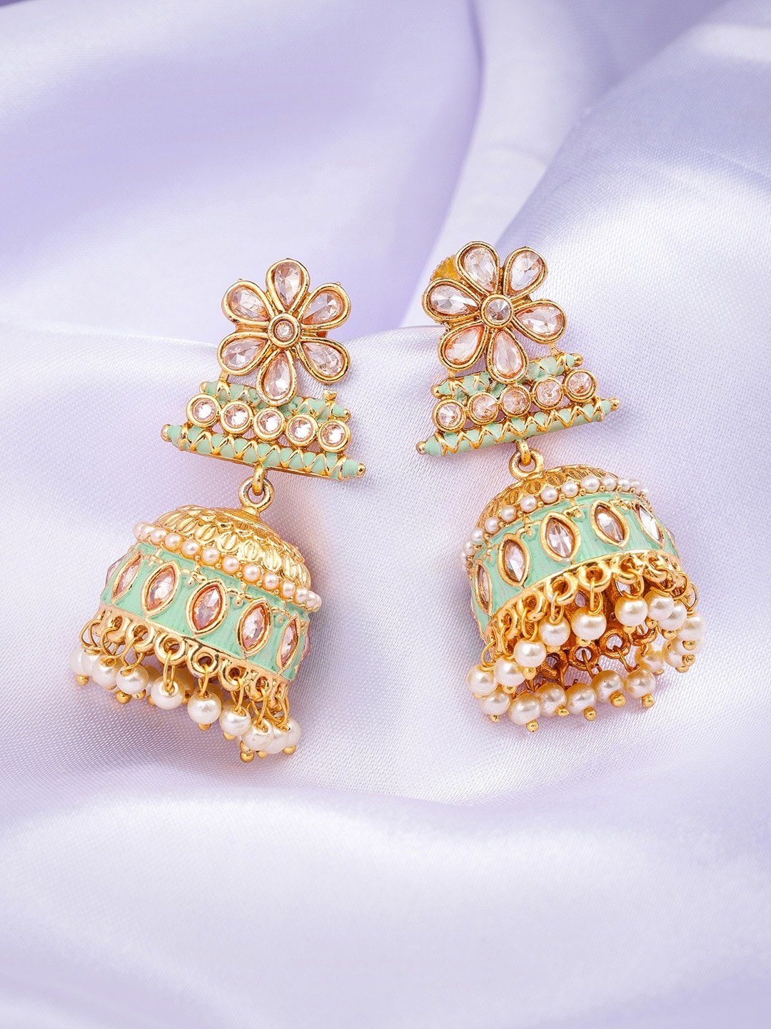 

Sukkhi Gold-Plated Meenakari Contemporary Jhumkas Earrings