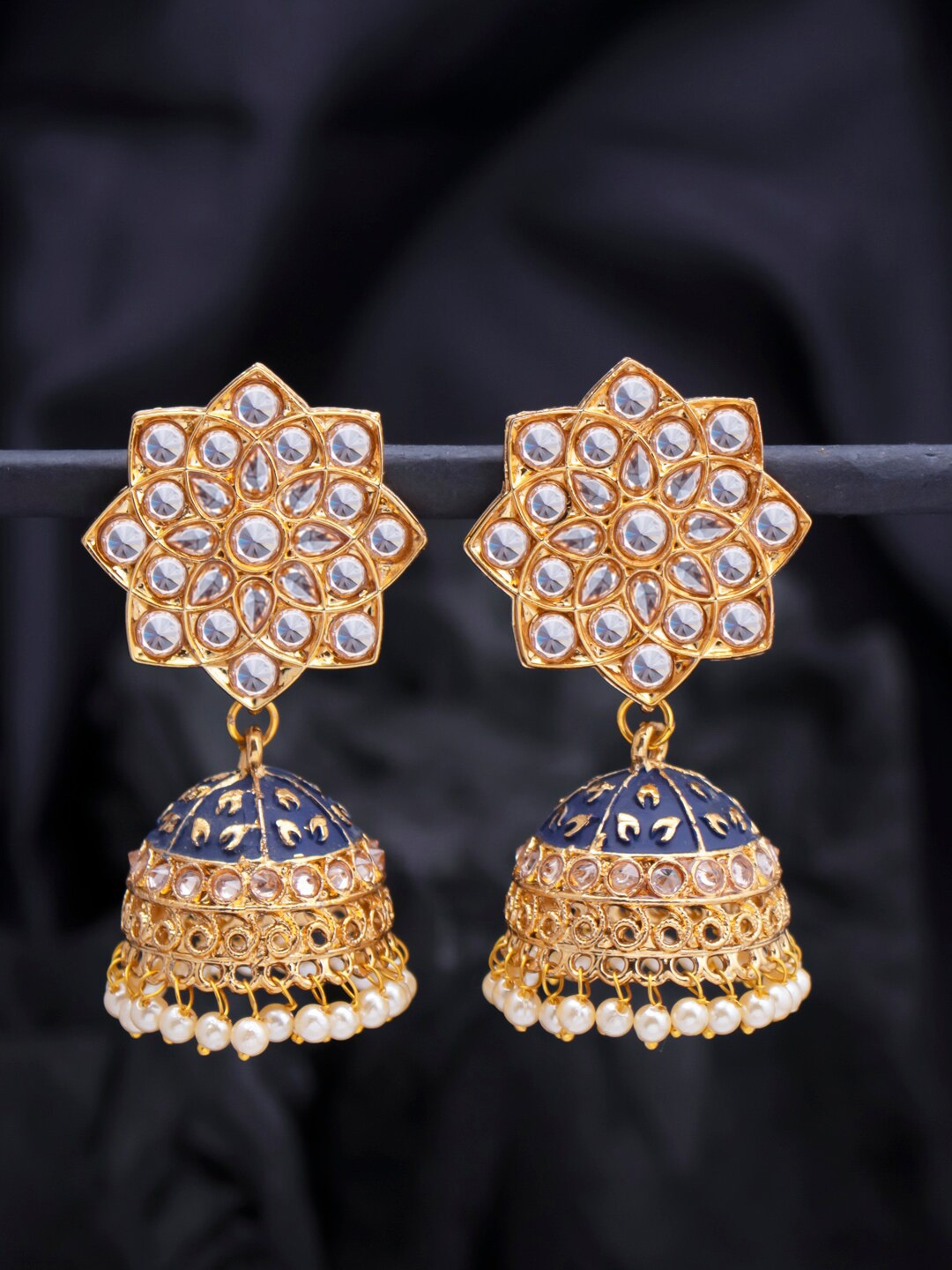 

Sukkhi Gold Plated Dome Shaped Kundan Meenakari Jhumkas