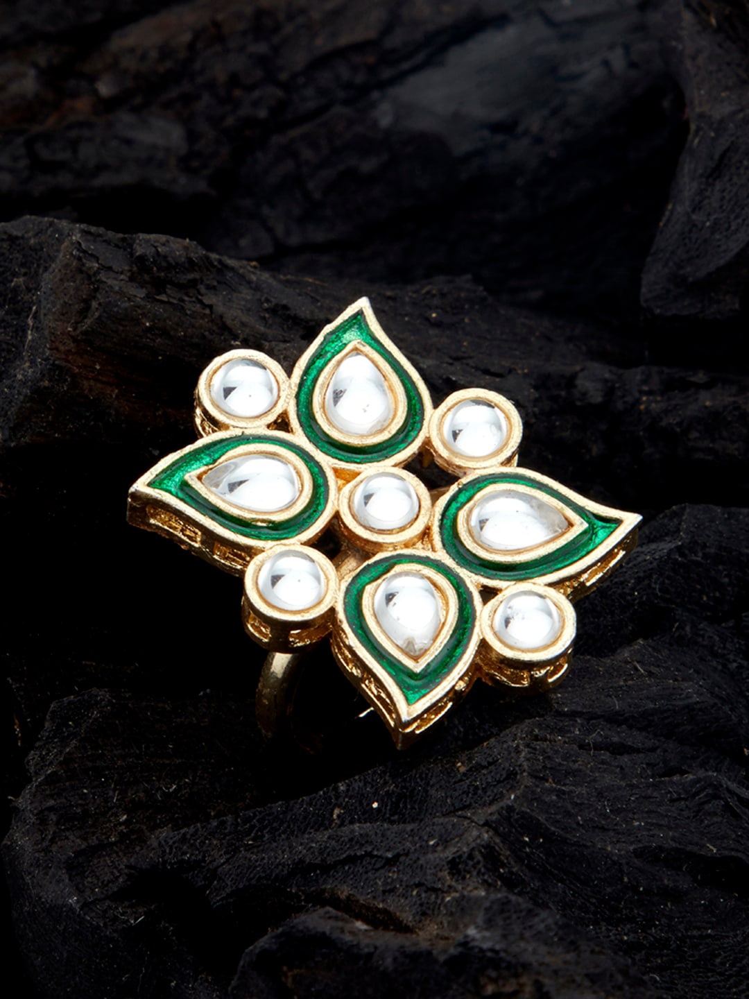 

Sukkhi Gold-Plated Kundan Meenakari Adjustable Finger Ring