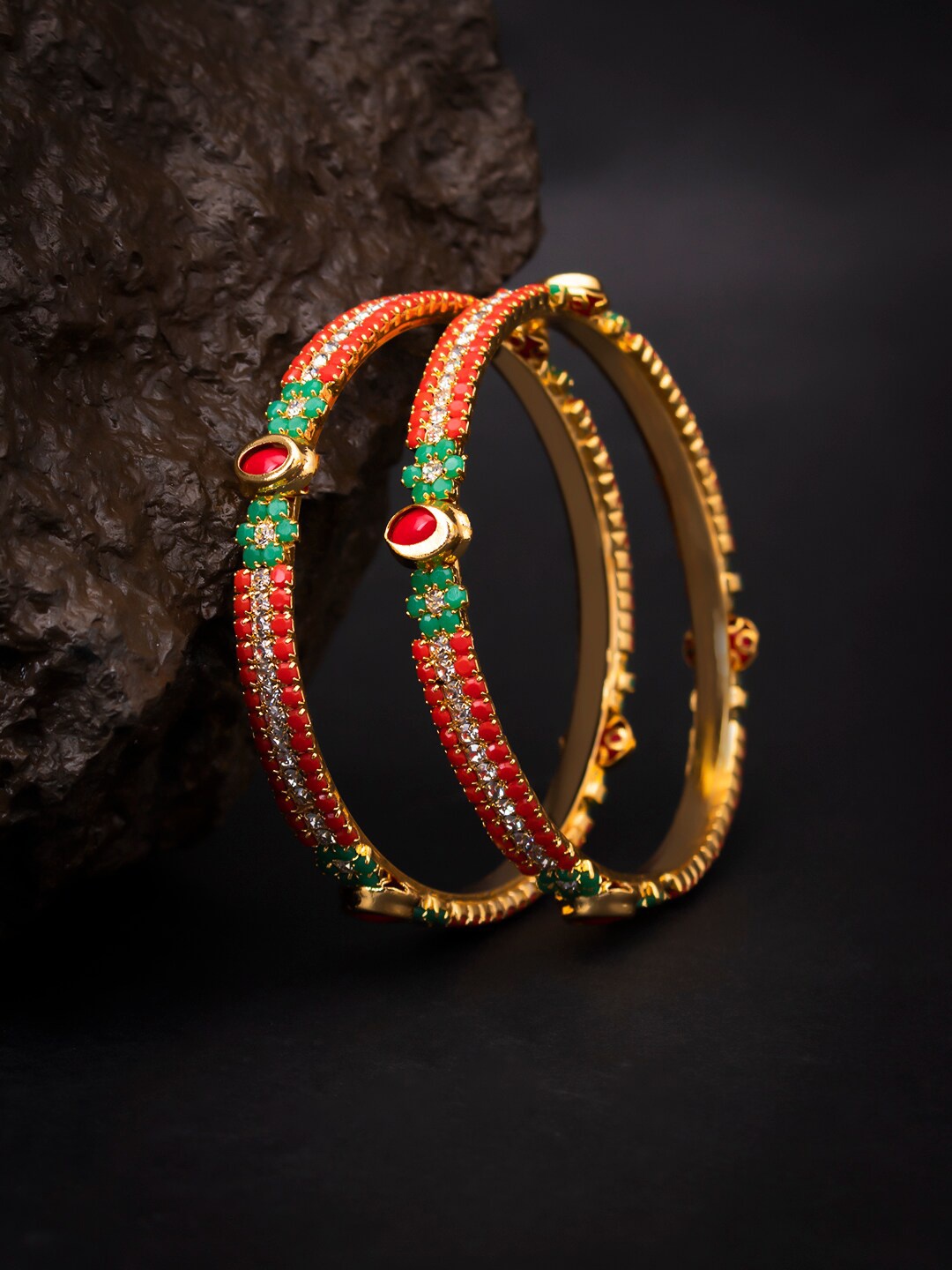 

Sukkhi Set Of 2 Gold-Plated Stone Studded Bangles