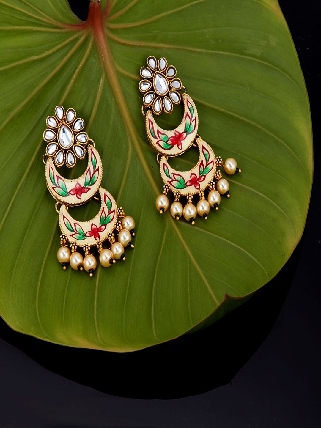 

Sukkhi Gold Plated Contemporary Kundan Meenakari Chandbalis