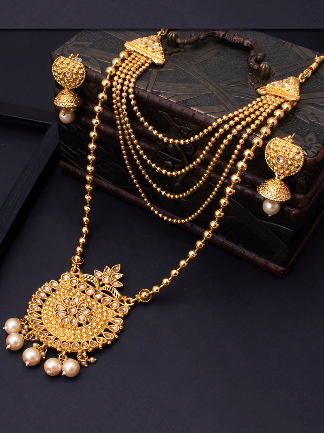 

Sukkhi Gold Plated Layered Long Haram Necklace Set