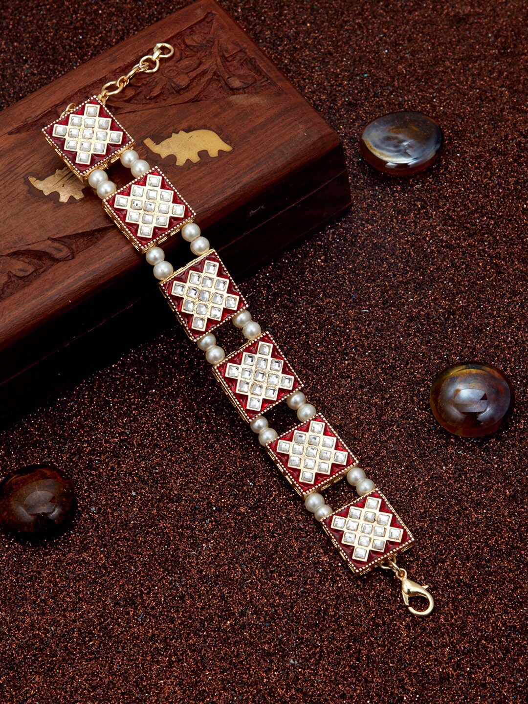 

Sukkhi Women Pearls Gold-Plated Meenakari Link Bracelet