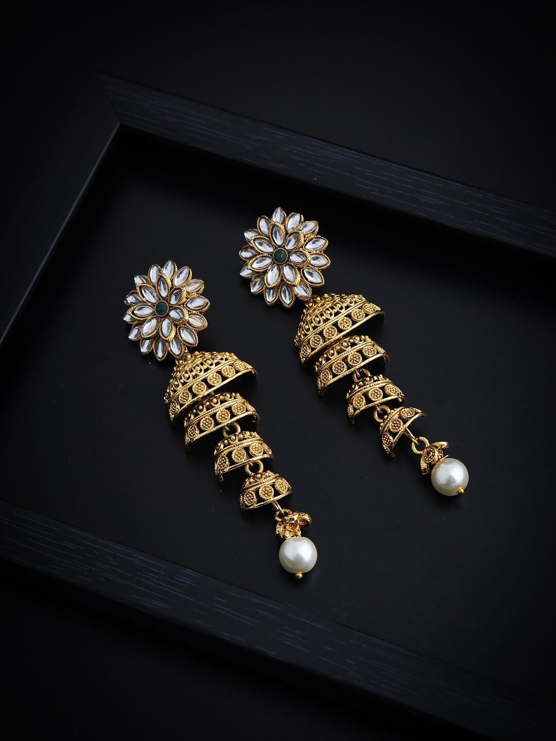 

Sukkhi Gold Plated Dome Shaped Kundan Jhumkas