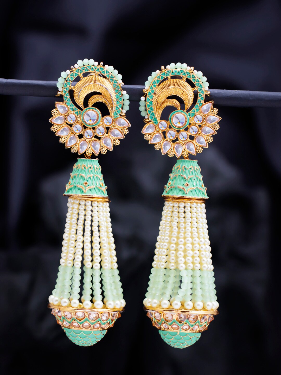 

Sukkhi Gold-Plated Kundan Contemporary Meenakari Drop Earrings