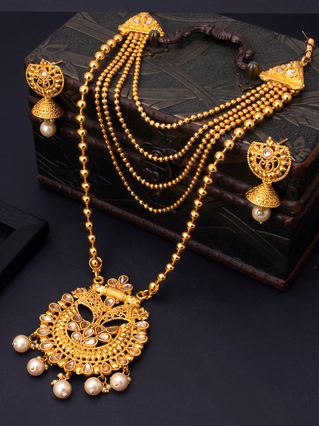 

Sukkhi Gold Plated Artificial Beads Long Necklace Jewellery Set