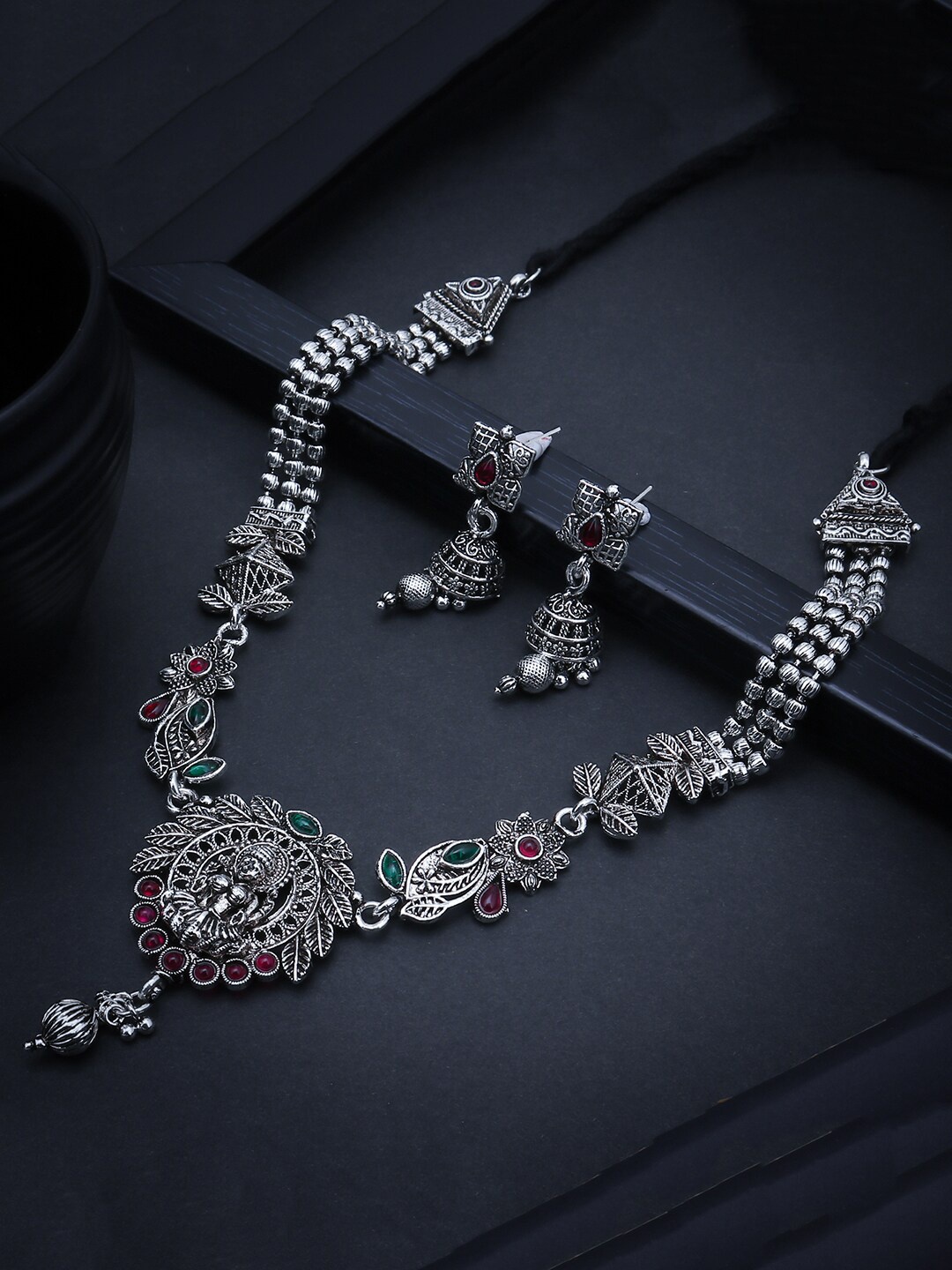 

Sukkhi Rhodium Plated Oxidised Jewellery Set, Silver