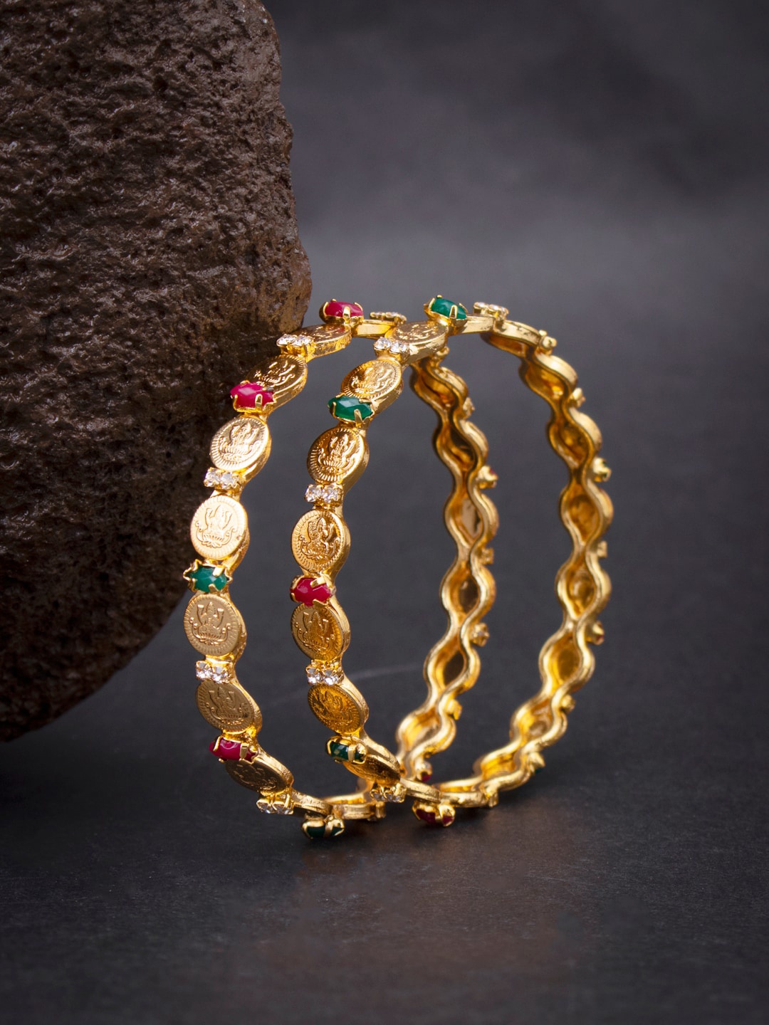 

Sukkhi Set Of 2 Gold-Plated Stone-Studded Bangles