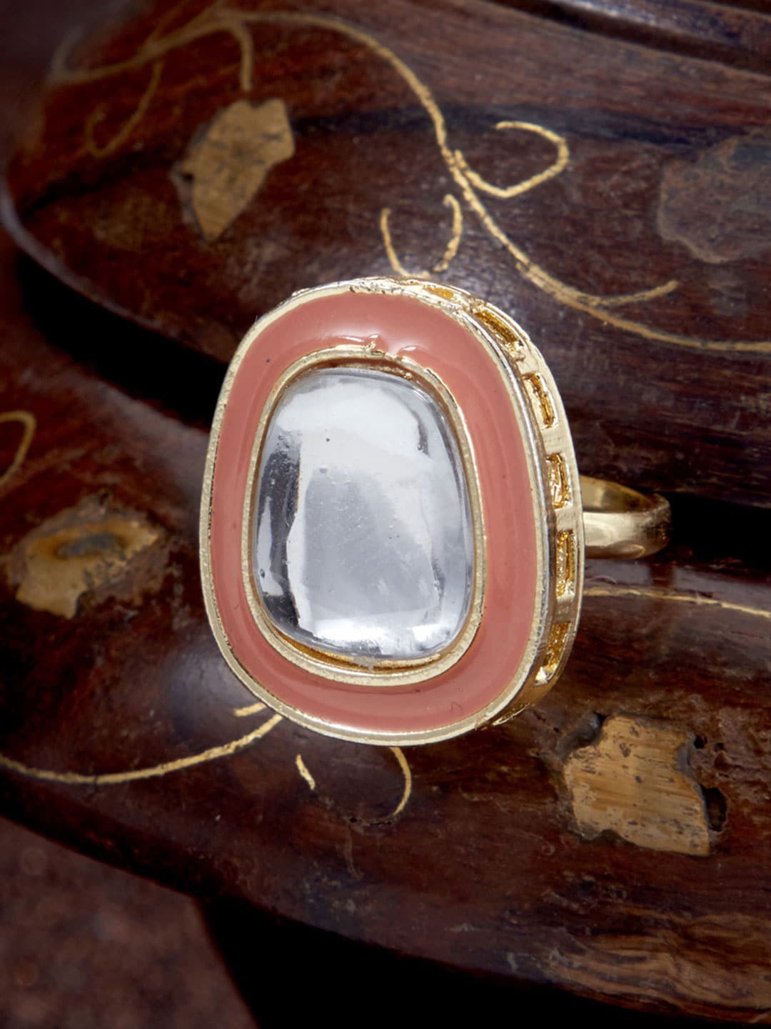 

Sukkhi Gold-Plated Kundan Studded Meenakari Adjustable Finger Ring