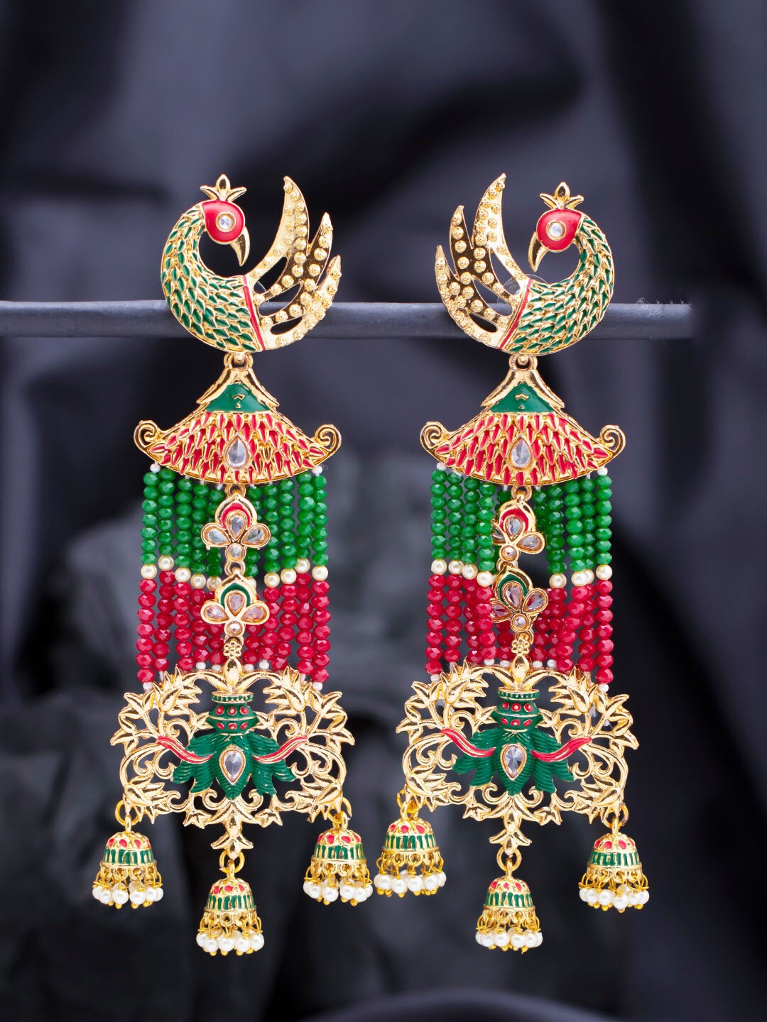 

Sukkhi Gold-Plated Peacock Shaped Jhumkas Earrings