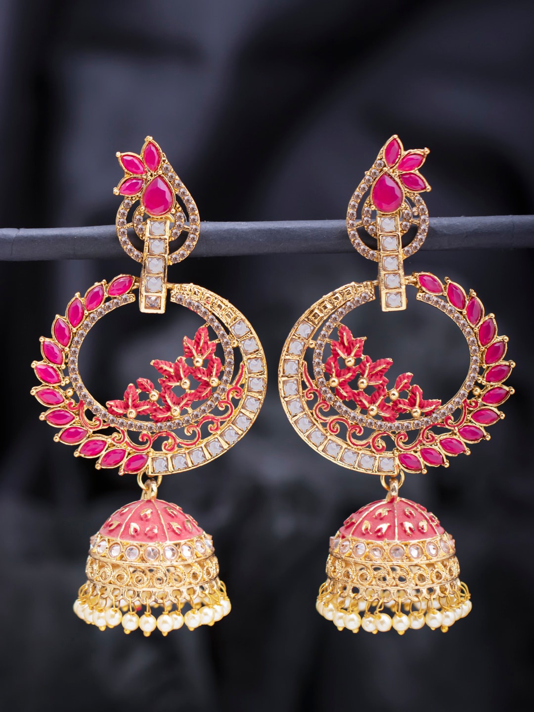 

Sukkhi Gold-Plated Contemporary Kundan Meenakari Jhumkas