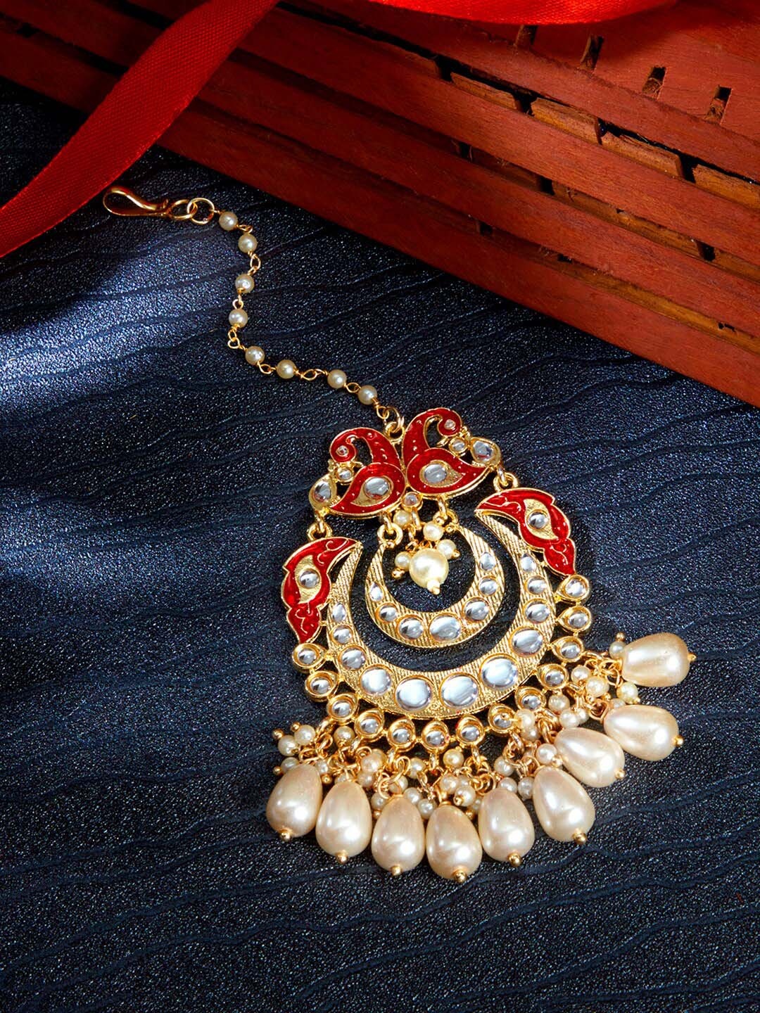 

Sukkhi Gold-Plated Kundan-Studded & Beaded Maang Tikka, Maroon