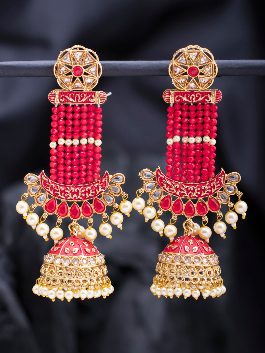 

Sukkhi Gold-Plated Contemporary Kundan Meenakari Jhumkas