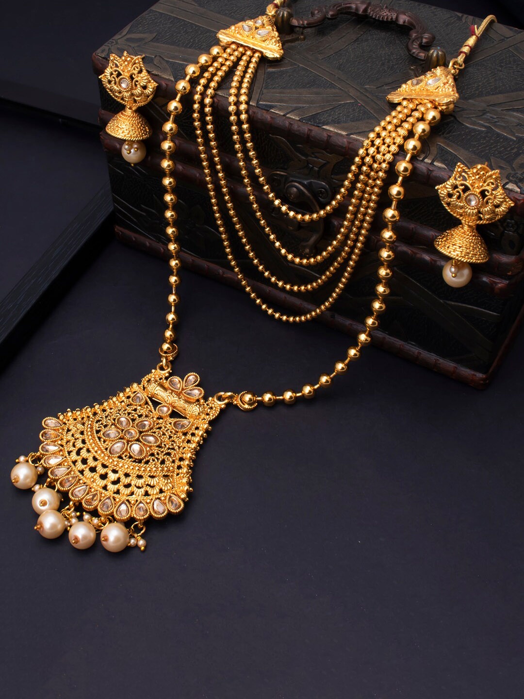 

Sukkhi Gold Plated Layered Necklace With Earrings Jewellery Set