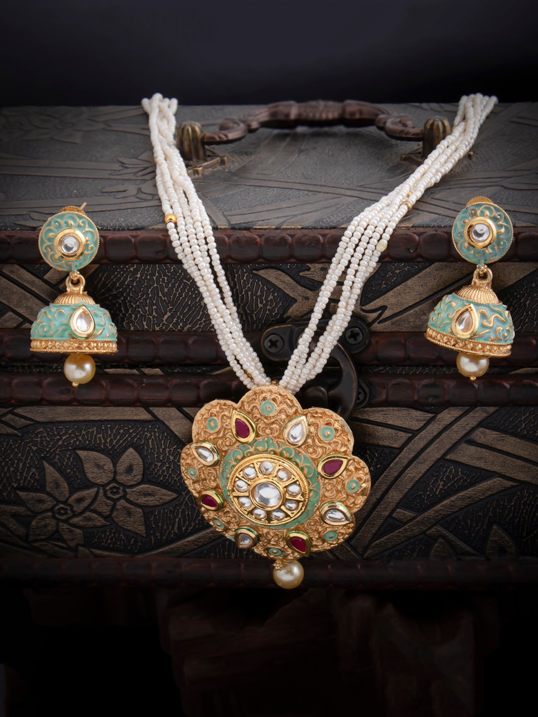 

Sukkhi Gold Plated Kundan Necklace With Earrings Jewellery Set