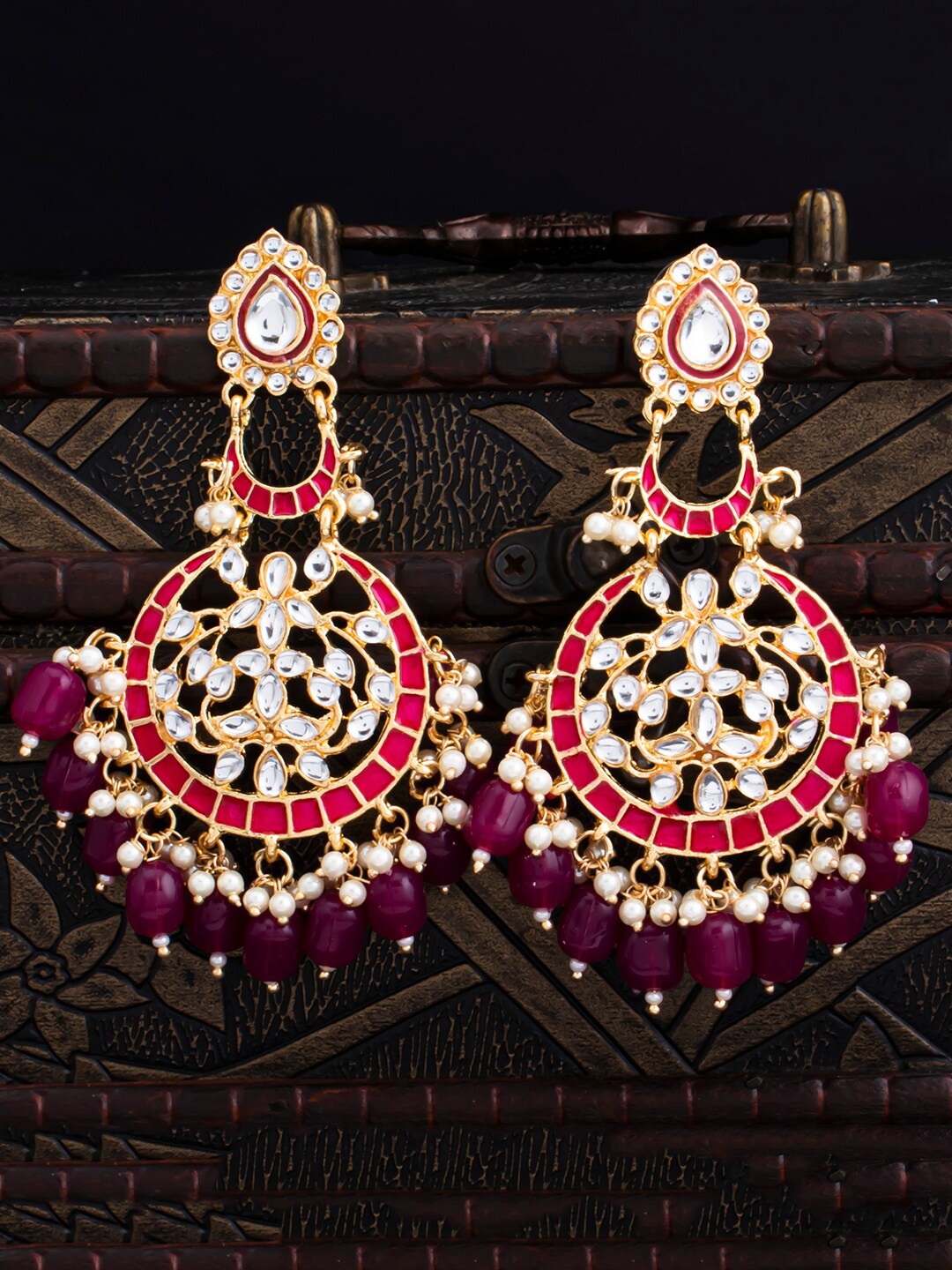 

Sukkhi Gold Plated Contemporary Kundan Meenakari Chandbalis
