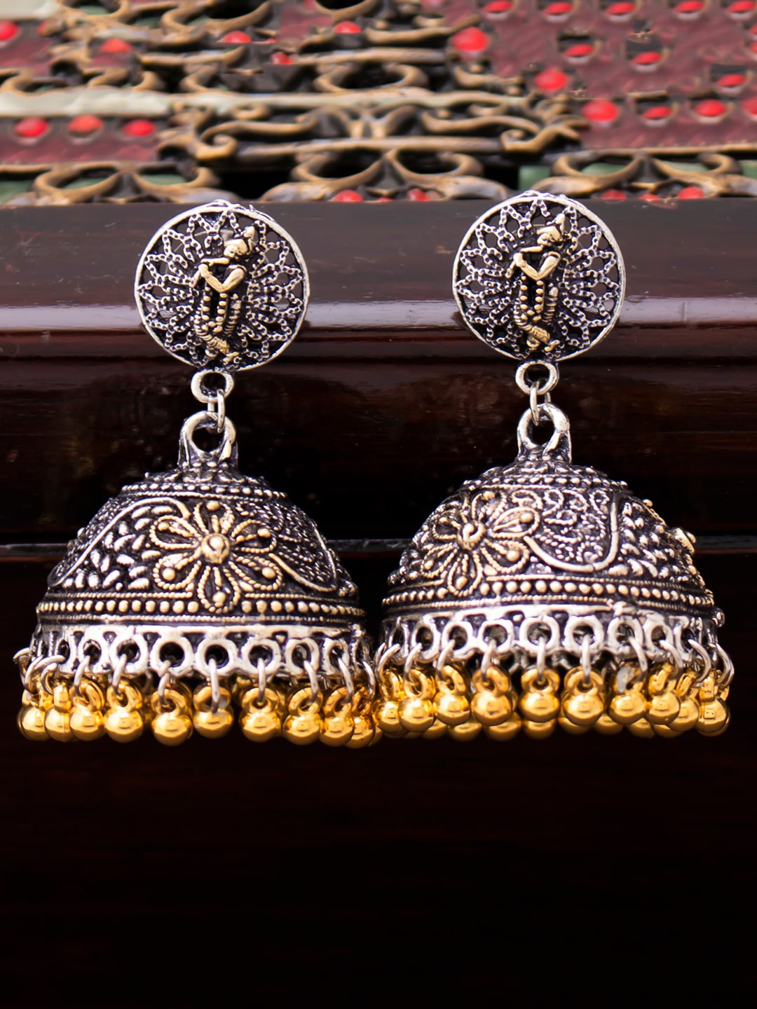 

Sukkhi Silver-Plated God Krishna Jhumkas Earrings