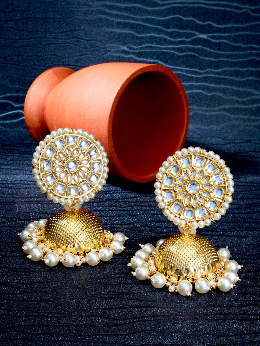 

Sukkhi Gold Plated Dome Shaped Kundan Jhumkas
