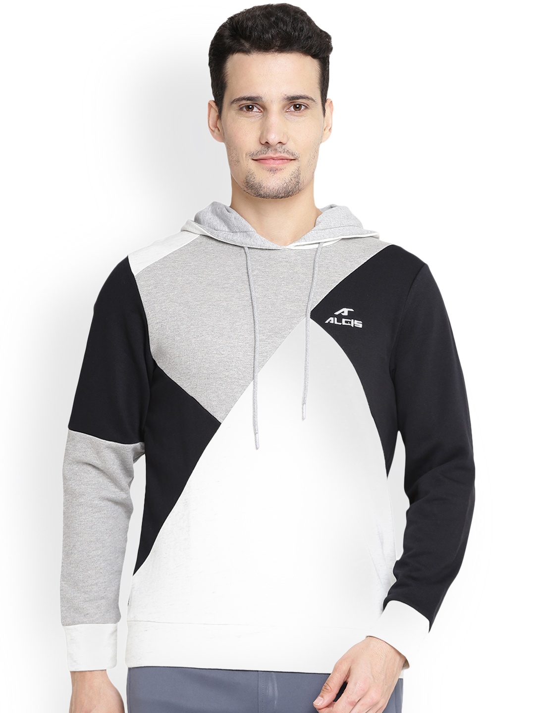 

Alcis Men Black Colourblocked Hooded Sweatshirt