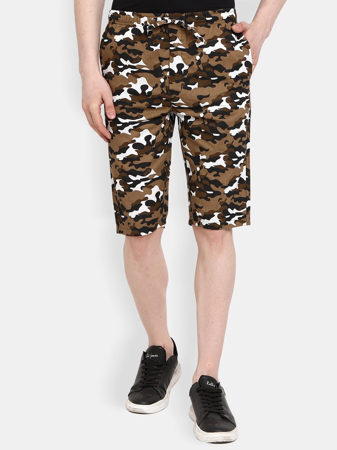 

V-Mart Men Camouflage Printed Mid-Rise Cotton Shorts, Beige