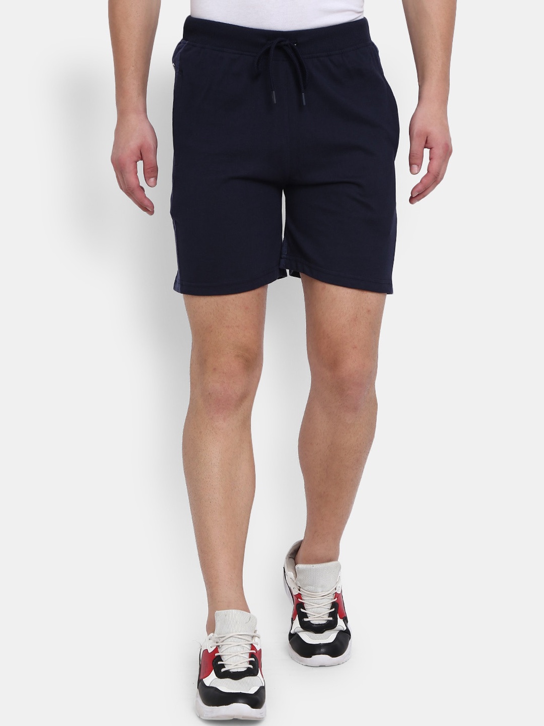

V-Mart Men Mid-Rise Typography Printed Outdoor Cotton Shorts, Navy blue