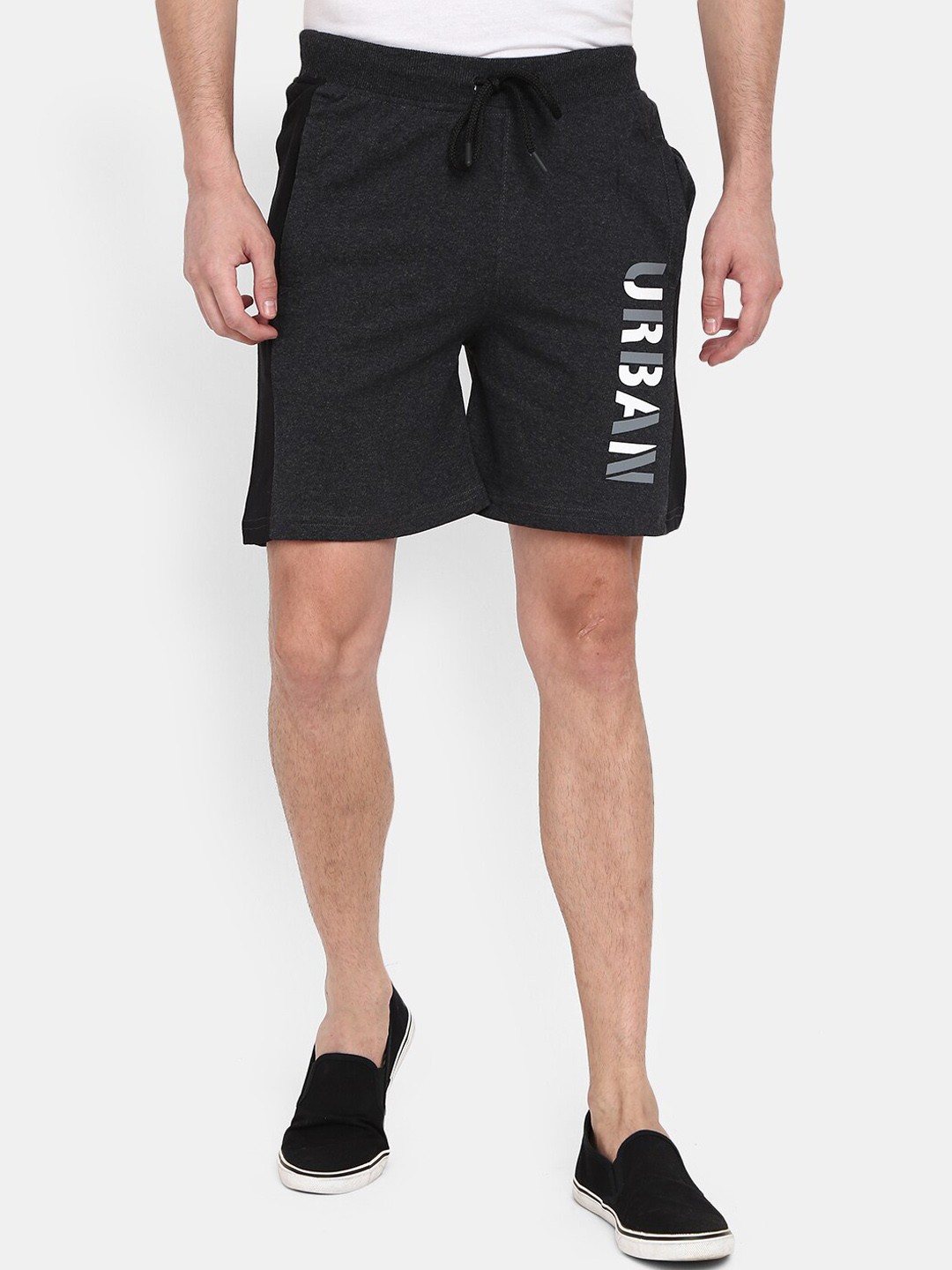 

V-Mart Men Typography Printed Mid-Rise Casual Shorts, Grey