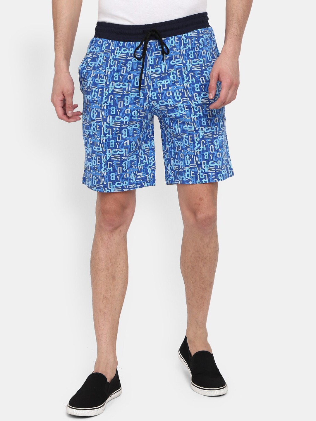 

V-Mart Men Typography Printed Mid-Rise Cotton Shorts, Blue