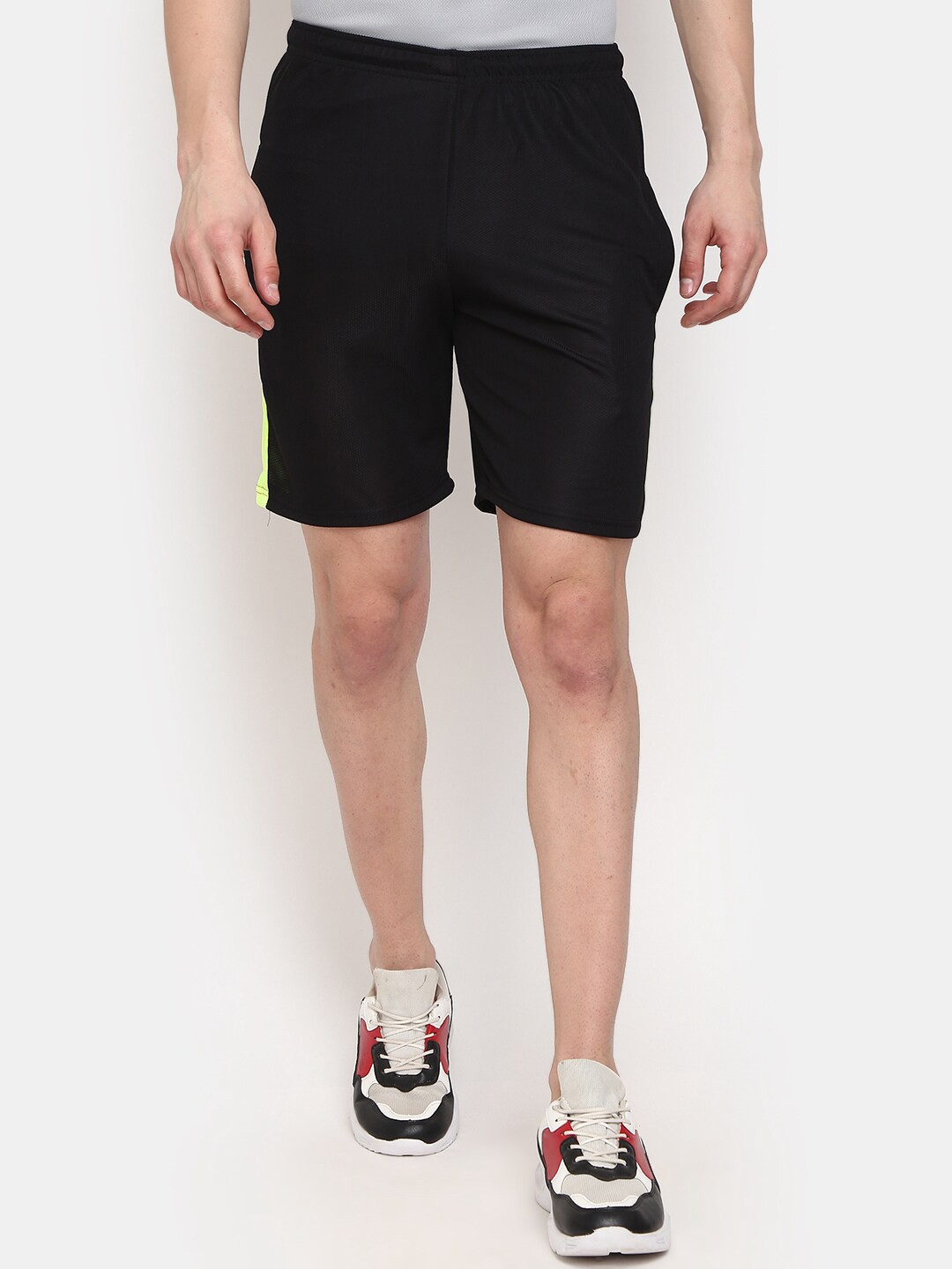 

V-Mart Men Colourblocked Mid-Rise Sports Shorts, Black