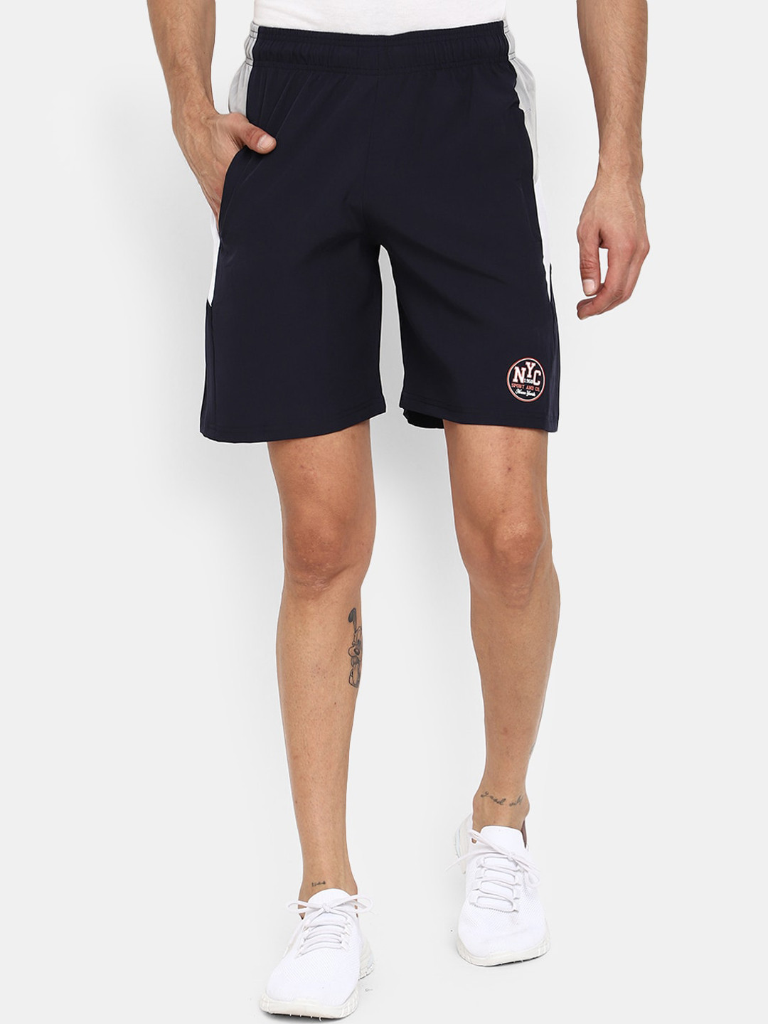 

V-Mart Men Colourblocked Mid-Rise Cotton Shorts, Blue