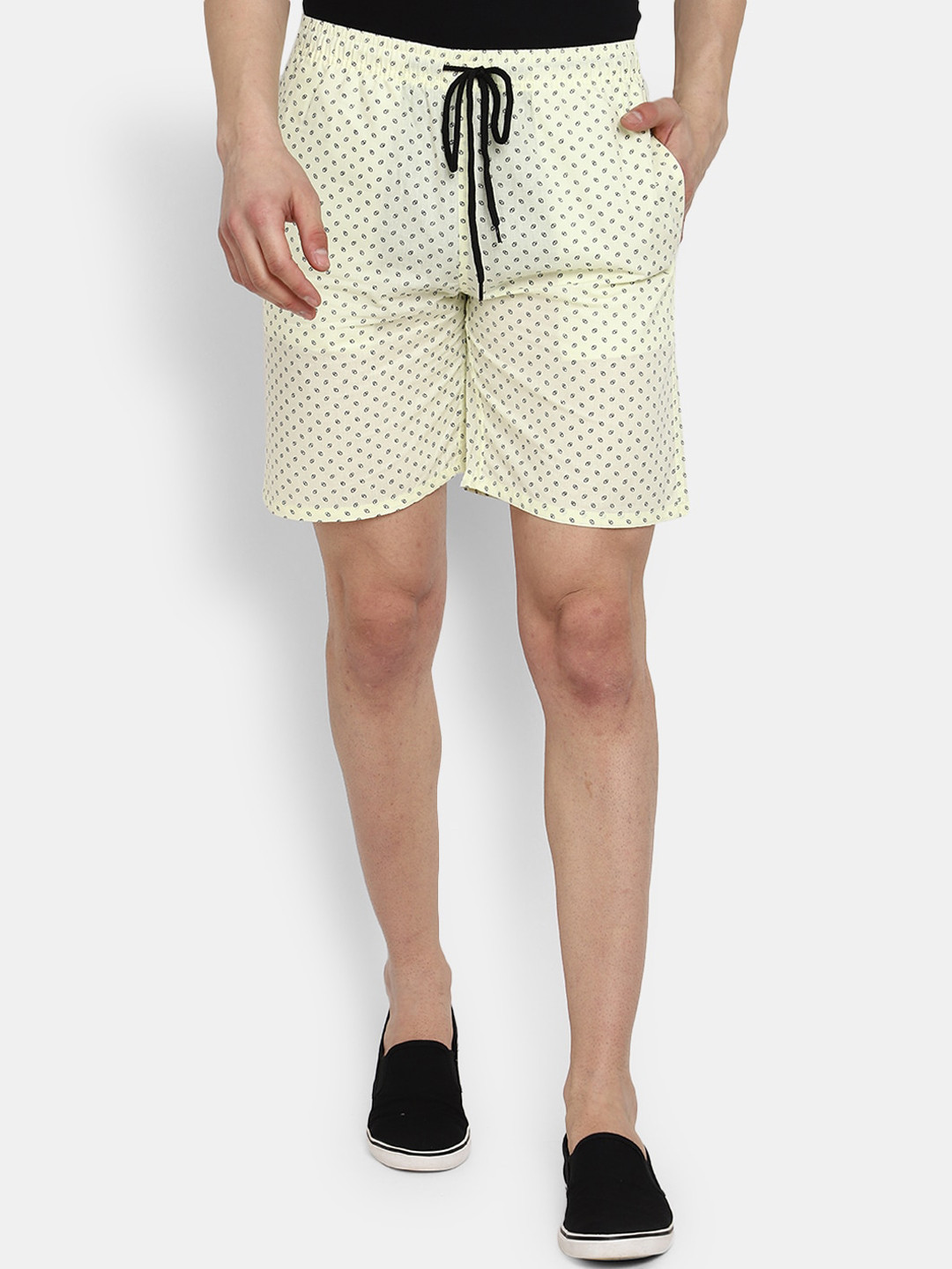 

V-Mart Men Micro Ditsy Printed Mid Rise Shorts, Yellow
