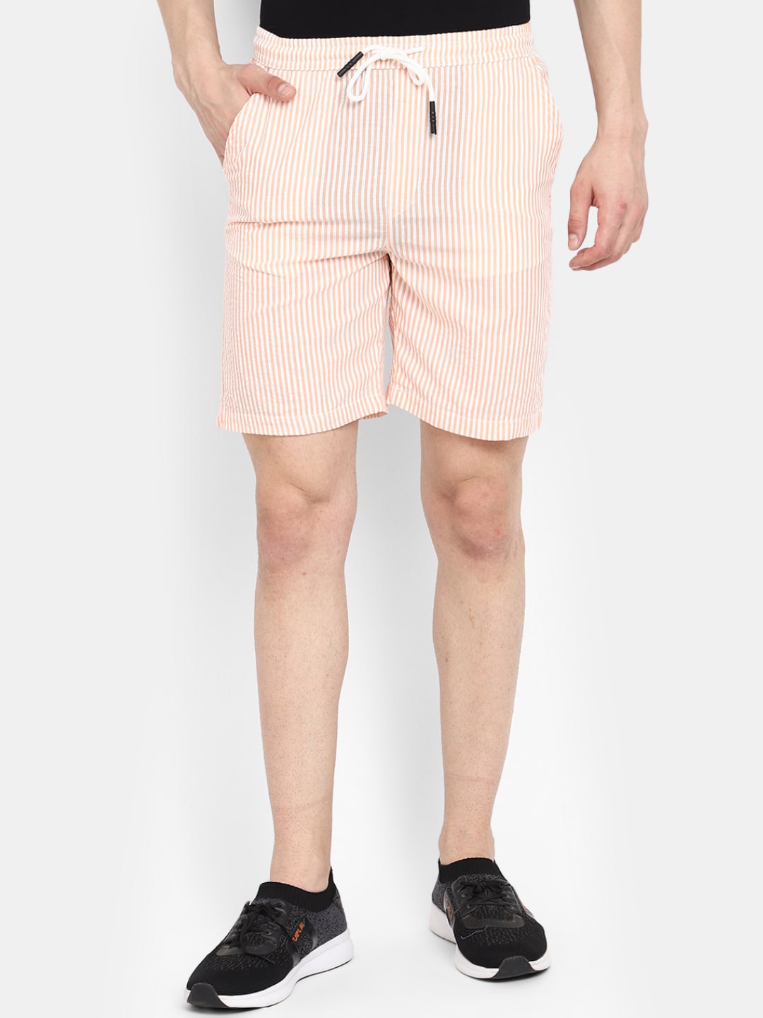 

V-Mart Men Striped Mid-Rise Cotton Shorts, Orange