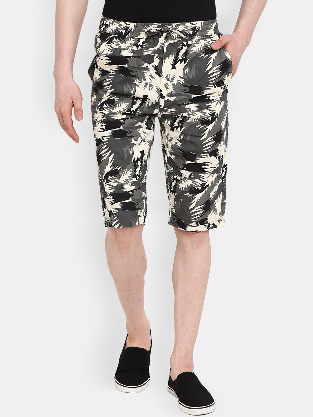 

V-Mart Men Abstract Printed Mid-Rise Cotton Shorts, Grey