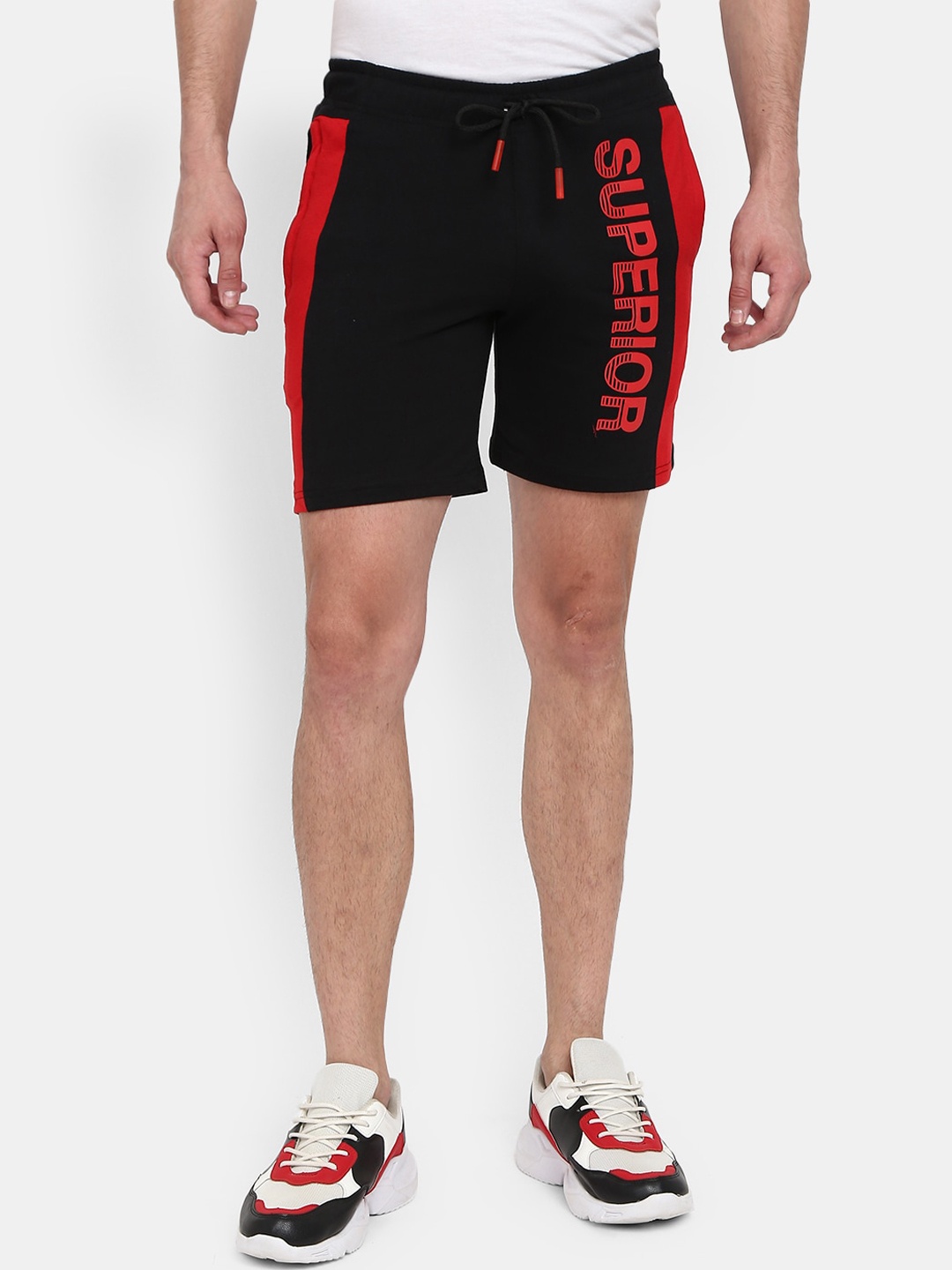 

V-Mart Men Typography Printed Mid Rise Sports Shorts, Black