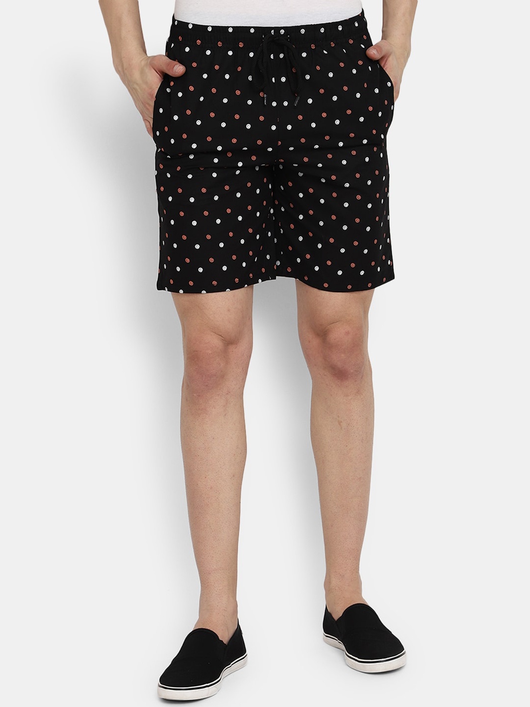 

V-Mart Men Conversational Printed Mid Rise Cotton Casual Shorts, Black