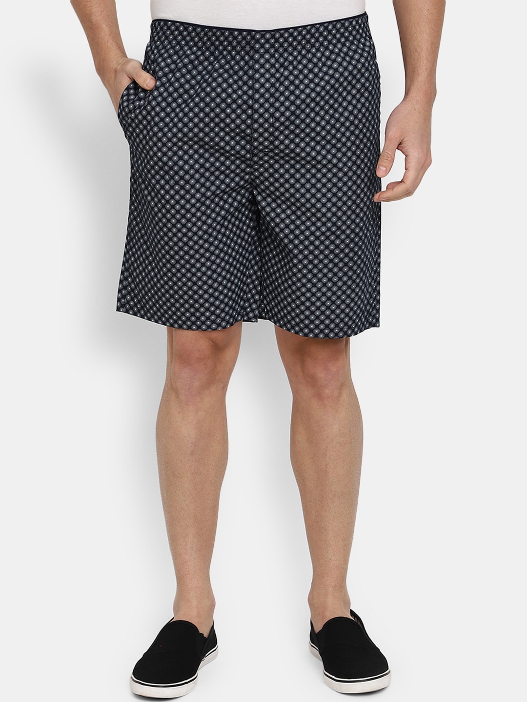 

V-Mart Men Geometric Printed Regular Cotton Shorts, Navy blue