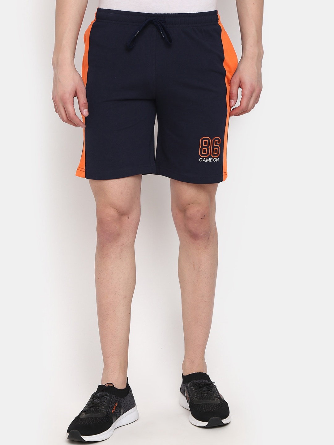 

V-Mart Men Colourblocked Mid Rise Cotton Sports Shorts, Navy blue