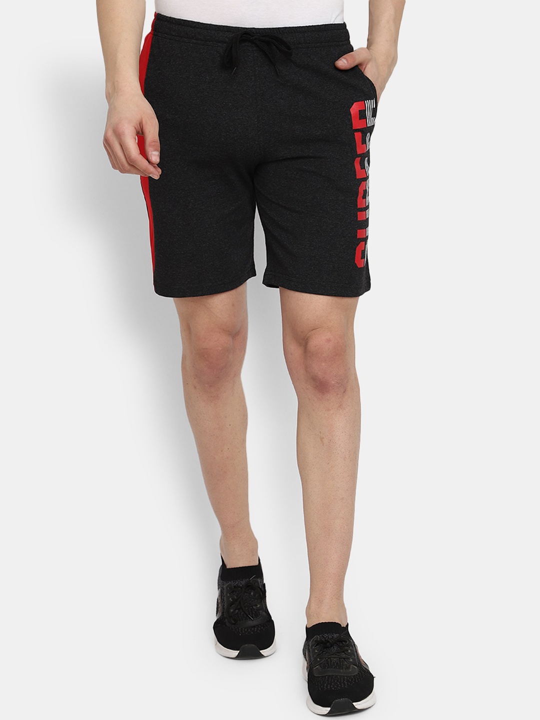 

V-Mart Men Typography Printed Mid Rise Cotton Sports Shorts, Black