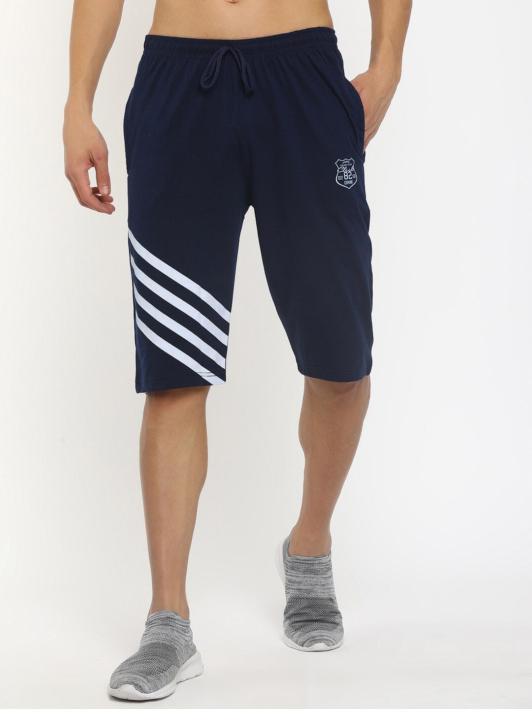 

V-Mart Men Striped Mid Rise Cotton Sports Shorts, Navy blue