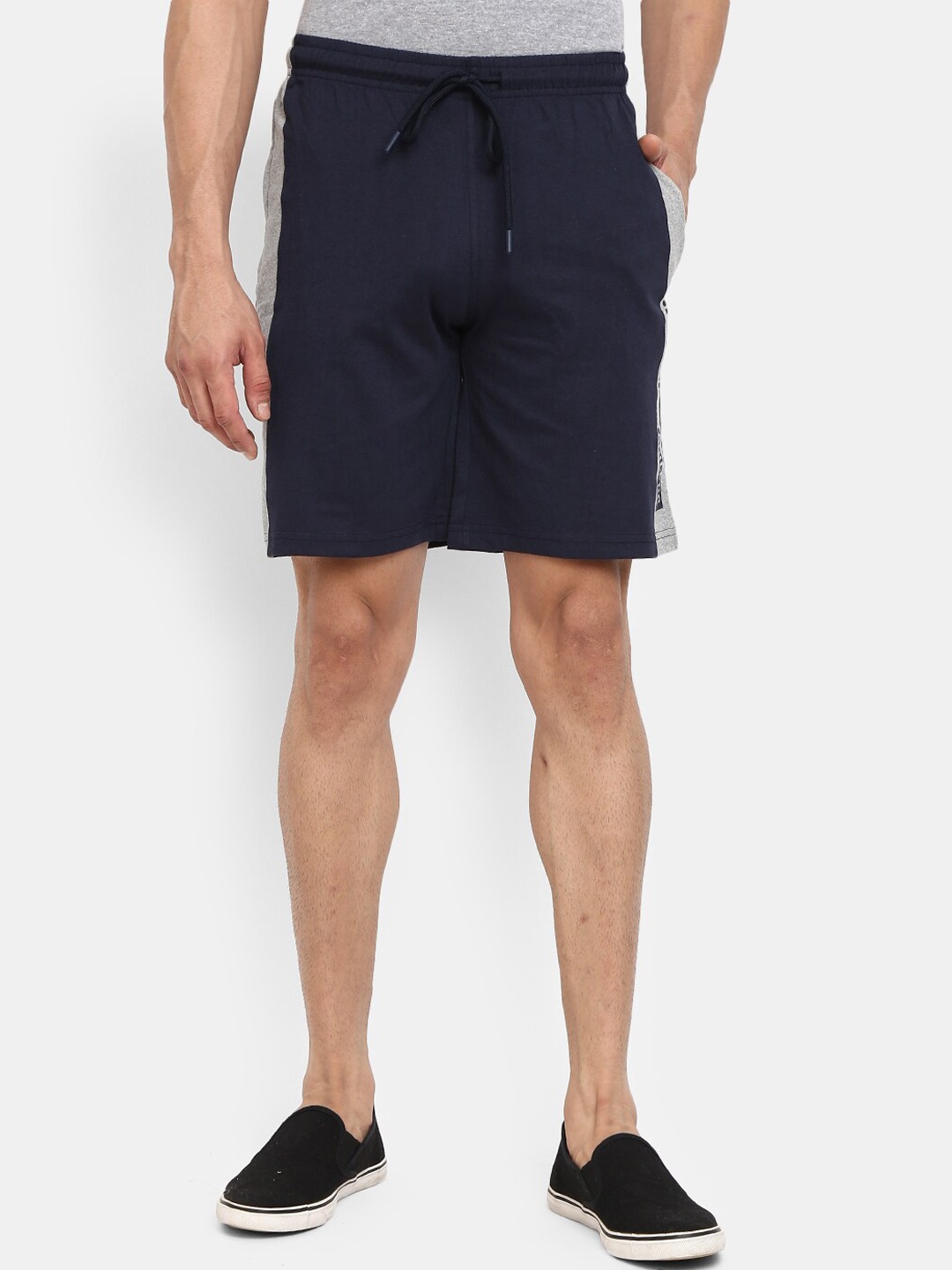 

V-Mart Men Colourblocked Cotton Casual Shorts, Navy blue